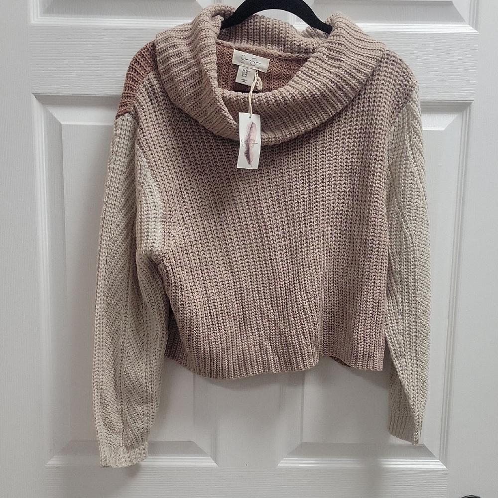 Jessica Simpson Cowl Neck Sweater - Cream and Brown Nwt Size Xs